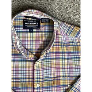 Panhandle Slim Shirt Rough Stock Long Sleeve Button Men's XL PINK BLUE Plaid